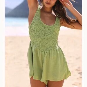 Free People Lime Green Textured Mini Romper